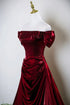 Wine Red Satin Off Shoulder A-line Evening Dress, Wine Red Satin Prom Dress